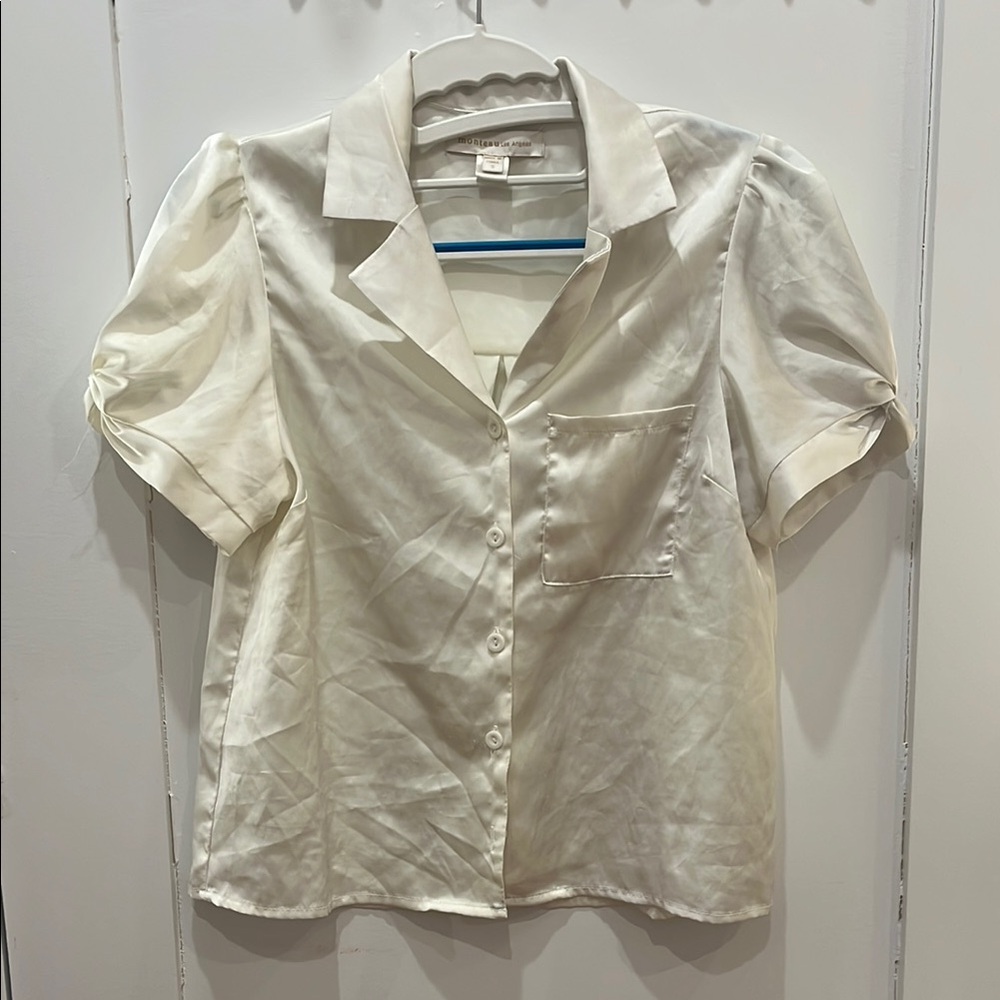 Silk Cream Short Sleeve Blouse